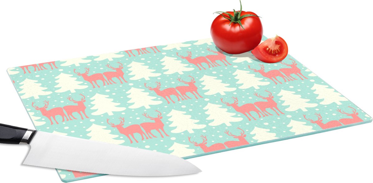 Glazen Snijplank - 39x28 - Hert - Patroon - Roze - Snijplanken Glas