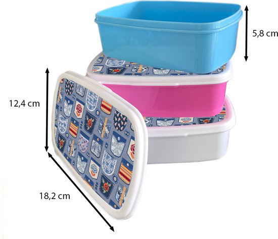 Lunch box Wit - Lunch box - Boîte à pain - Pantalons - Denim - Patch - Motifs - 18x12x6 cm - Adultes
