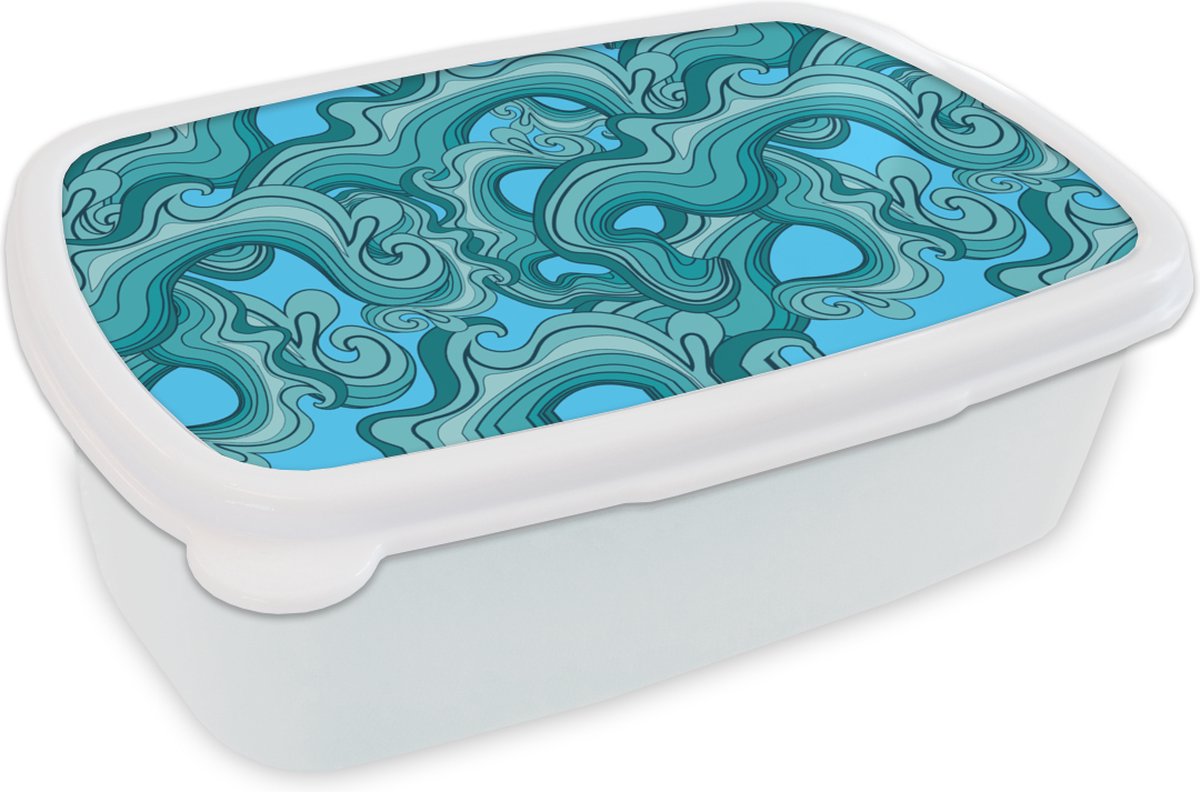 Broodtrommel Wit - Lunchbox - Brooddoos - Zee - Patronen - Marmer - 18x12x6 cm - Volwassenen
