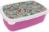 Lunch box Rose - Lunch box - Boîte à pain - Papillons - Motifs - Printemps - 18x12x6 cm - Enfants - Fille