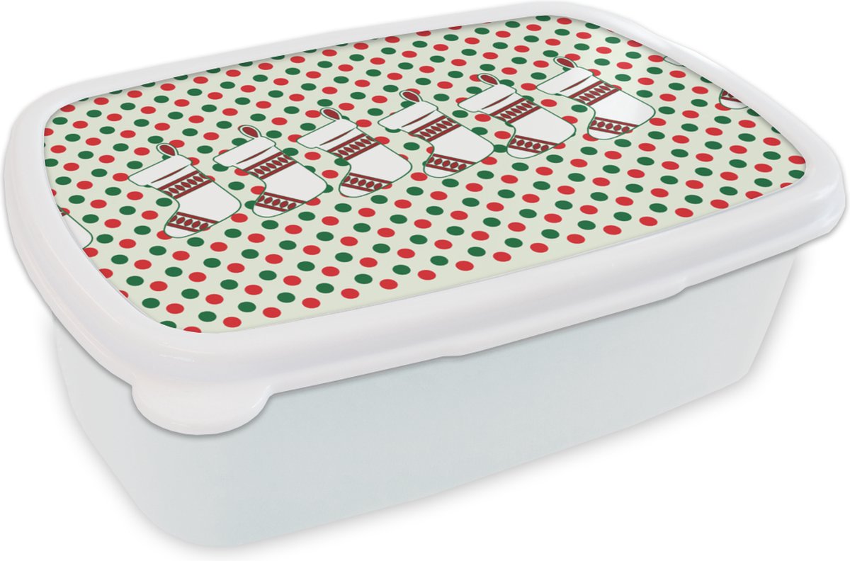 Broodtrommel Wit - Lunchbox - Brooddoos - Kerstmis - Patroon - Vintage - 18x12x6 cm - Volwassenen