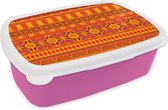 Broodtrommel Roze - Lunchbox - Brooddoos - Patronen - Oranje - Zon - 18x12x6 cm - Kinderen - Meisje