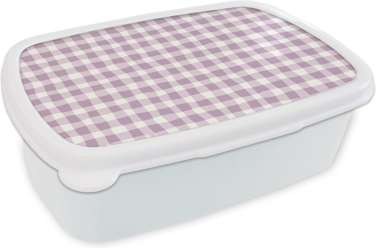 Broodtrommel Wit - Lunchbox - Brooddoos - Pastel - Paars - Patronen - 18x12x6 cm - Volwassenen