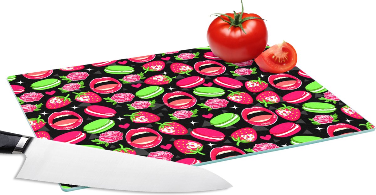 Glazen Snijplank - 28x20 - Eten - Patroon - Roze - Snijplanken Glas