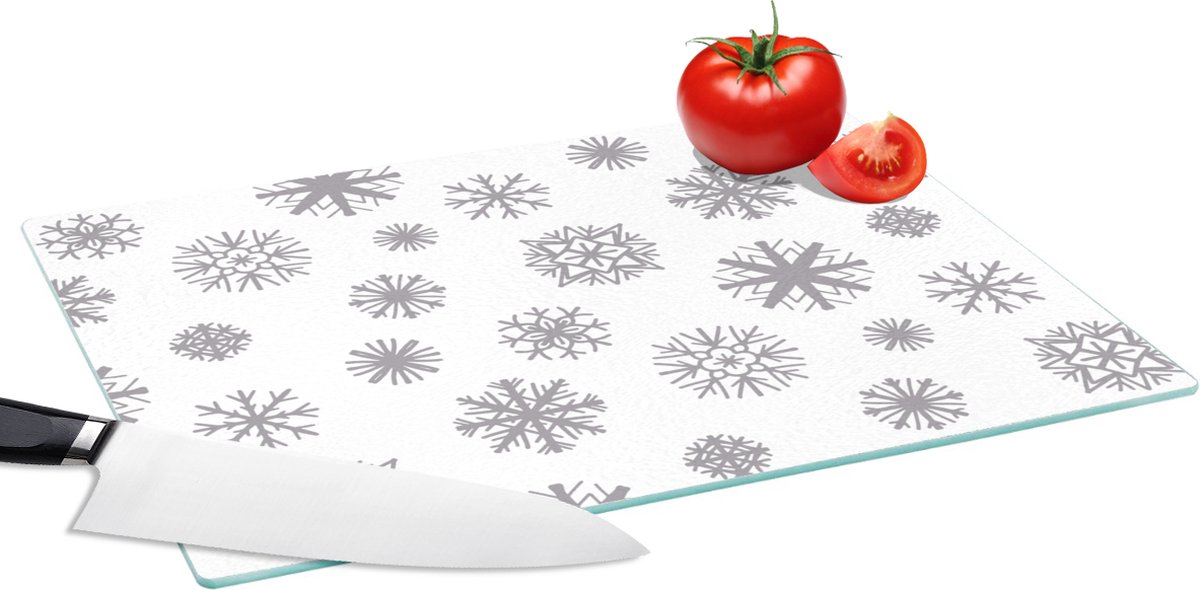 Glazen Snijplank - 39x28 - Sneeuwvlok - Design - Winter - Snijplanken Glas
