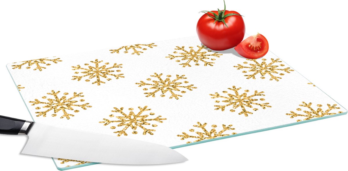 Glazen Snijplank - 39x28 - Sneeuwvlok - Gold - Glitter - Kerstmis - Design - Snijplanken Glas