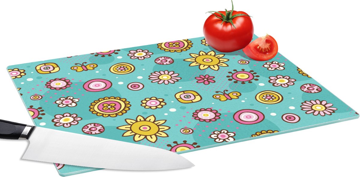 Glazen Snijplank - 39x28 - Bloemen - Vlinders - Patronen - Snijplanken Glas