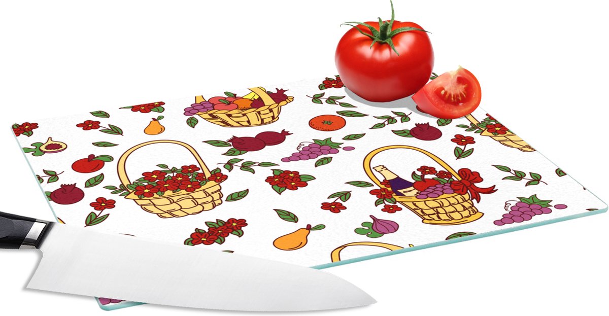 Glazen Snijplank - 28x20 - Mand - Fruit - Patronen - Snijplanken Glas
