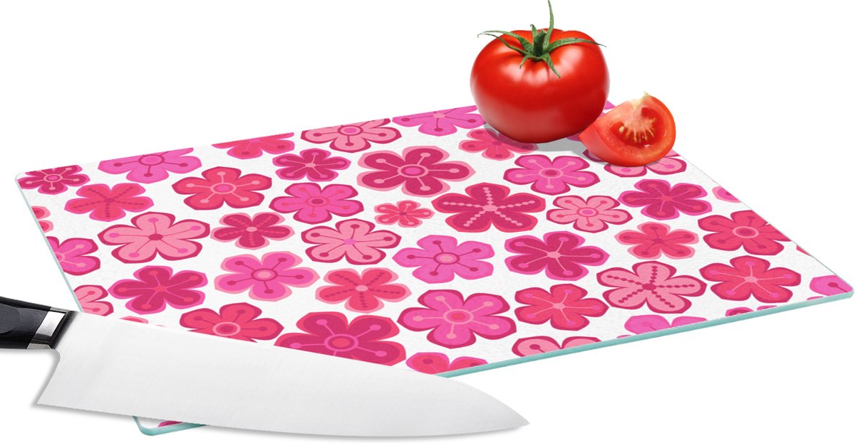 Glazen Snijplank - 28x20 - Bloemen - Roze - Patronen - Snijplanken Glas