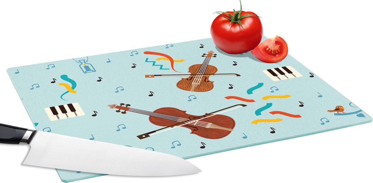 Glazen Snijplank - 39x28 - Muziek - Cello - Noten - Snijplanken Glas