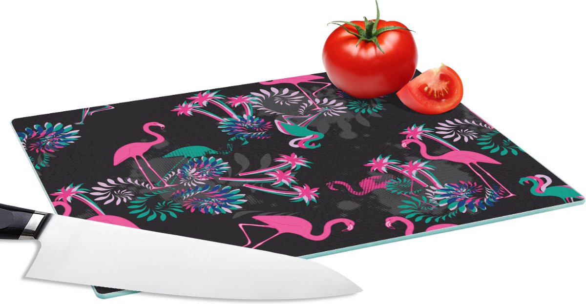 Glazen Snijplank - 28x20 - Flamingo - Patroon - Roze - Jungle - Snijplanken Glas