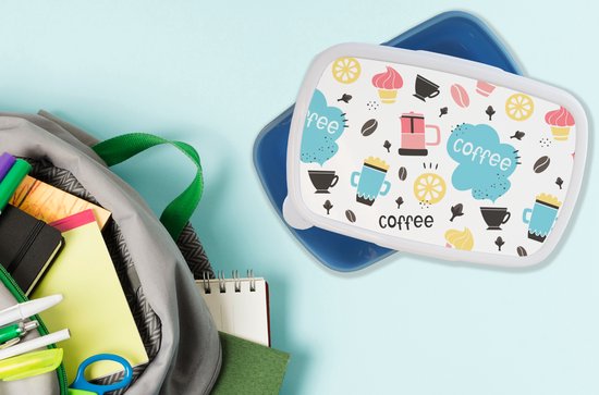 Boîte à Pain Blauw - Boîte à Lunch - Boîte à Pain - Motifs - Grains de café - Café - Glace - 18x12x6 cm - Enfants - Garçon