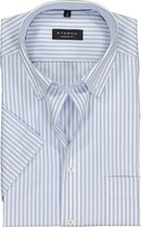ETERNA comfort fit overhemd - poplin met korte mouw - lichtblauw met wit gestreept - Strijkvrij - Boordmaat: 45