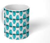 Mok - Koffiemok - Schooltas - Patronen - Blauw - Mokken - 350 ML - Beker - Koffiemokken - Theemok