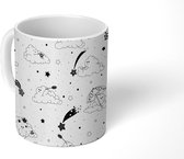Mok - Koffiemok - Sterren - Wolken - Zwart Wit - Kinderen - Mokken - 350 ML - Beker - Koffiemokken - Theemok