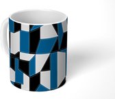 Mok - Koffiemok - Geometrie - Patroon - Blauw - Zwart - Grijs - Mokken - 350 ML - Beker - Koffiemokken - Theemok