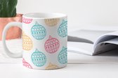 Mok - Koffiemok - Kerstballen - Patronen - Blauw - Geel - Roze - Mokken - 350 ML - Beker - Koffiemokken - Theemok