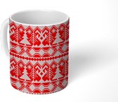 Mok - Koffiemok - Trui - Rood - Kerst - Patroon - Mokken - 350 ML - Beker - Koffiemokken - Theemok