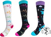 Jouw medische shop - 3 paar compressiekousen - hartslag(zwart) - hartslag(wit)- Zorgheld - Maat 36-41 -Compressiesokken - sokken - medische sokken - medsocks- steunkousen - chausse