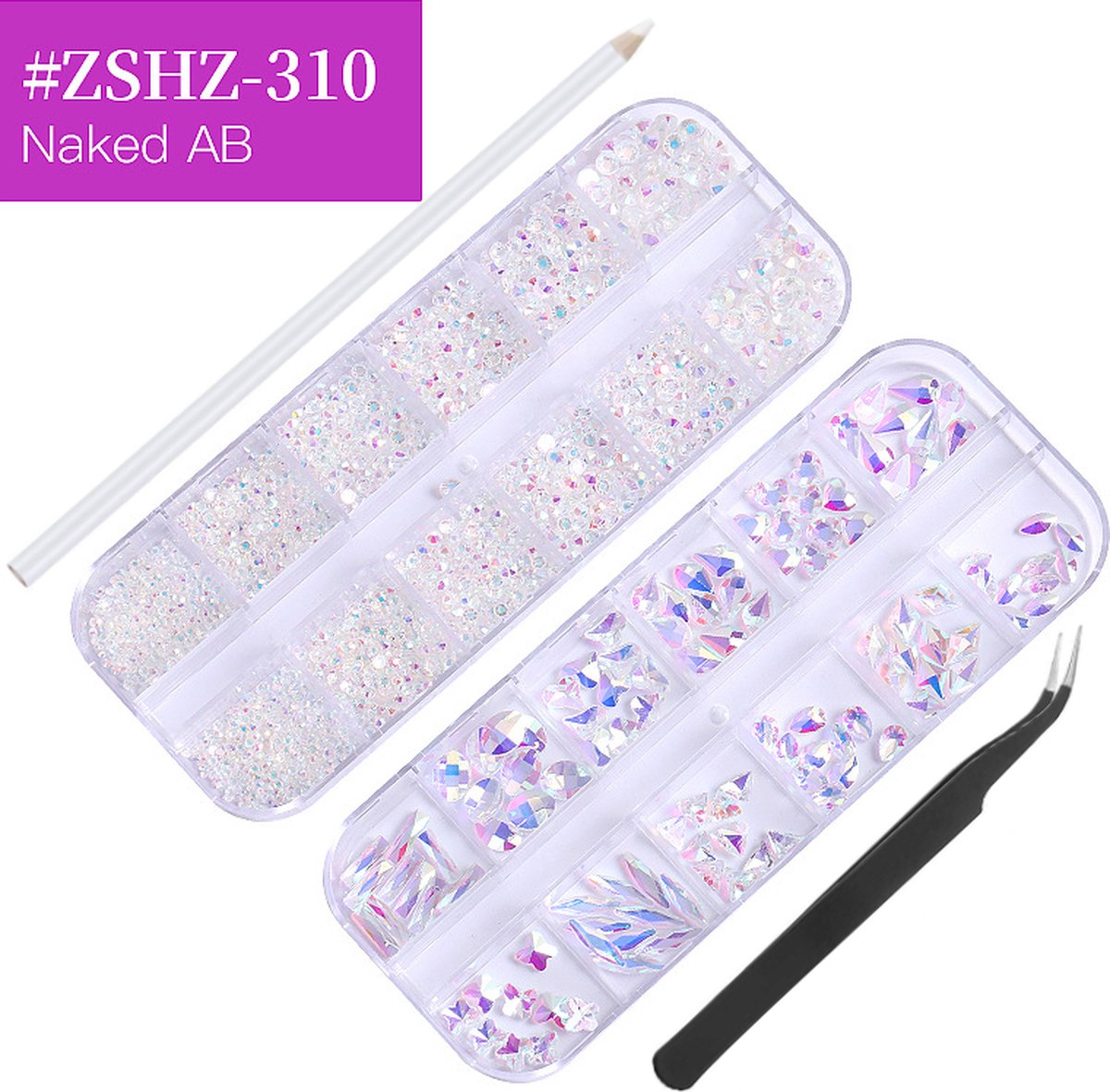 Goedkoopste Elysee Beauty Transparant AB rhinestone set met accessoire - nagel strass steentjes - Nagel diamantjes - Nail gems - Nagel decoratie - hotfix applicator