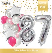 Cijfer Ballon 87 Jaar Zilver Roze White Pearl Boeket * Hoera 87 Jaar Verjaardag Decoratie Set van 15 Ballonnen * 80 cm Verjaardag Nummer Ballon * Snoes * Verjaardag Versiering * Ve