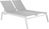 NATERIAL - LISBOA dubbele ligstoel - Tuinligstoel met verstelbare rugleuning - 203x128x43 cm - Fix in Aluminium - Textilene - Wit