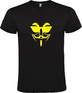 Zwart T shirt met print van " Vendetta " print Neon Geel size XXXXXL