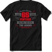 65 Jaar Legend -  kado T-Shirt Heren / Dames - Zilver / Rood - Perfect Verjaardag Cadeau Shirt - grappige Spreuken, Zinnen en Teksten. Maat L