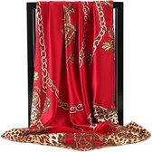 Hairfever Luxe Zijde Sjaal - Bandana - Hijab - 90x90 cm - Stijlvolle Print - Rood