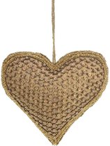 Hart ornament jute/bloemvorm kralen 20x6,5x20cm