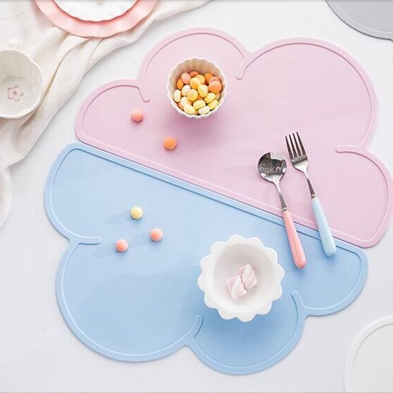 Set De Table Silicone Antidérapant Pour Bébé - Motif Voiture Bleue - Pour Chaise Haute