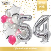 Cijfer Ballon 54 Jaar Zilver Roze White Pearl Boeket * Hoera 54 Jaar Verjaardag Decoratie Set van 15 Ballonnen * 80 cm Verjaardag Nummer Ballon * Snoes * Verjaardag Versiering * Ve