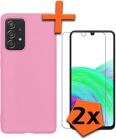 Samsung Galaxy A33 Hoesje Met 2x Screenprotector - Samsung Galaxy A33 Case Licht Roze Siliconen - Samsung Galaxy A33 Hoes Met 2x Screenprotector