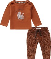 Noppies - Kledingset - 2delig - broek Berville - bruin met panterprint - shirt Roedtan - bruin met panter - Maat 56