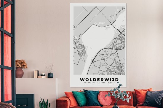 Tableau sur Toile City Map - Wolderwijd - Carte - Nederland - Carte - 120x180 cm - Décoration murale XXL