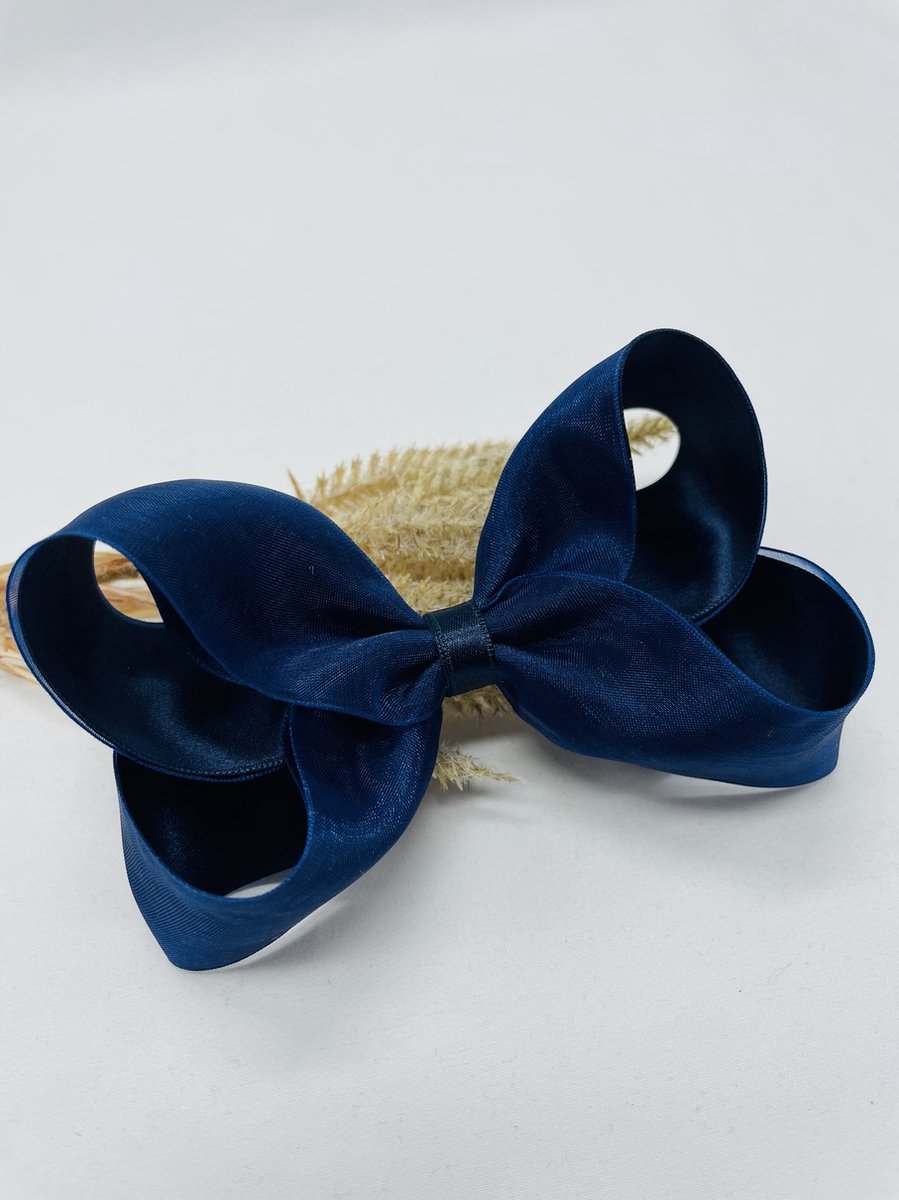 Organza XL haarstrik - Kleur Donker blauw - Haarstrik - Glanzende haarstrik - Bows and Flowers