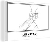 Canvas Schilderij Plattegrond – Lelystad – Zwart Wit – Stadskaart - Kaart - Nederland - 90x60 cm - Wanddecoratie