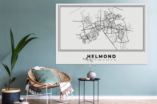 Tableau sur toile City Map - Zwart Wit - Map - Helmond - Nederland - Map - 180x120 cm - Décoration murale XXL