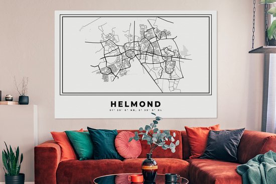Tableau sur toile City Map - Zwart Wit - Map - Helmond - Nederland - Map - 180x120 cm - Décoration murale XXL