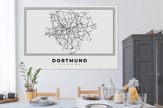 Canvas schilderij 150x100 cm - Wanddecoratie Stadskaart – Plattegrond – Duitsland – Zwart Wit – Dortmund – Kaart - Muurdecoratie woonkamer - Slaapkamer decoratie - Kamer accessoires - Schilderijen