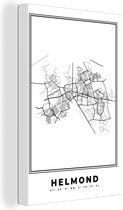Canvas Schilderij Plattegrond – Helmond – Zwart Wit – Stadskaart - Nederland - Kaart - 60x90 cm - Wanddecoratie