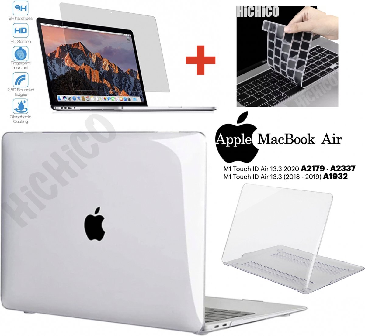 Macbook Air 13 Touch ID 2020 ( A2337 / A2179 ) Hoes - MacBook Air 13 Hoesje + Screen Protector en Keyboard Cover - Laptop Cover - Laptop Tas - MacBook Air 2020 Case - MacBook Air 13 Screenprotector - MacBook Air Keyboard Cover --- 3IN1 ----- HiCHiCO