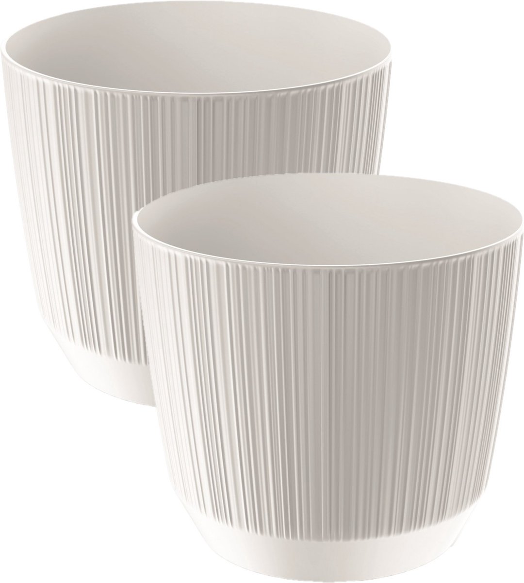 Prosperplast Plantenpot - 2x stuks - stripe - wit - kunststof - D13xH11 cm - voor binnen/buiten