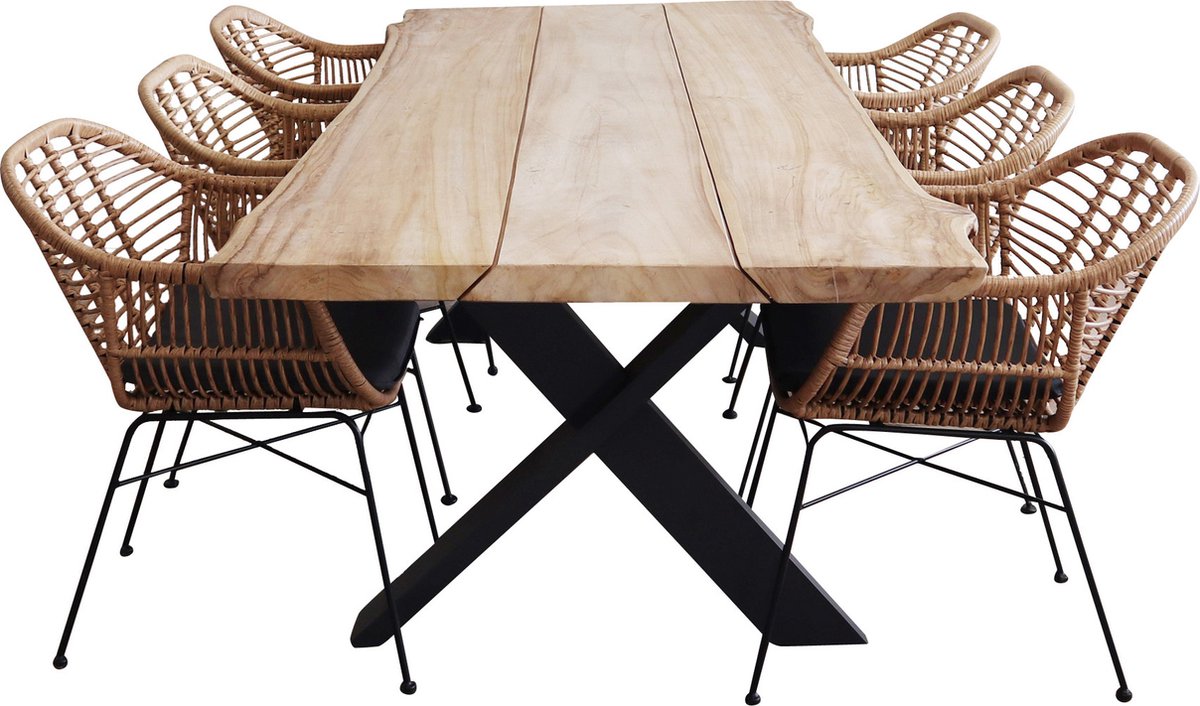 7-delige tuinset met 6 Oslo tuinstoelen in naturel en Pohon tuintafel