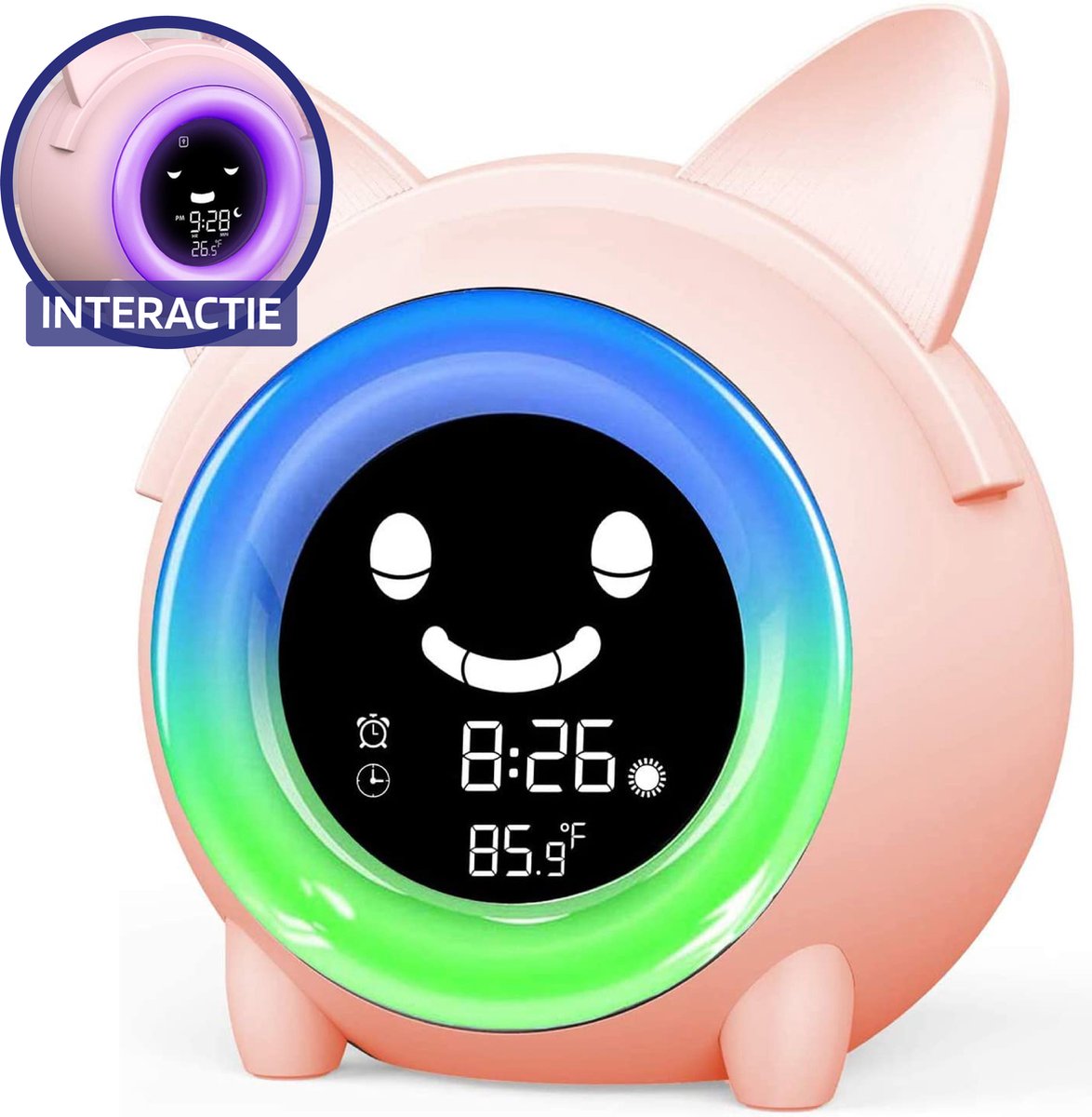 Ava Kinderwekker - Slaaptrainer Kinderen - Digitaal - Met Ring Lamp - Slaapwekker - 8 Slaapgeluiden