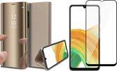 Hoesje geschikt voor Samsung Galaxy A33 - Book Case Spiegel Wallet Cover Hoes Goud - Full Tempered Glass Screenprotector