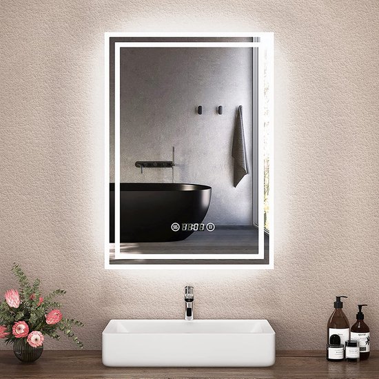 Miroir salle de bain LED avec horloge - Miroir salle de bain 50 x 70 cm avec  éclairage... | bol.com
