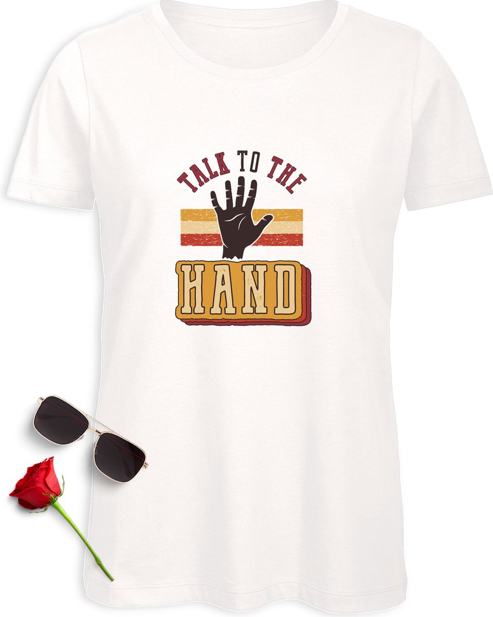 B & C - T Shirt Dames - Talk to The Hand - Wit - Maat L