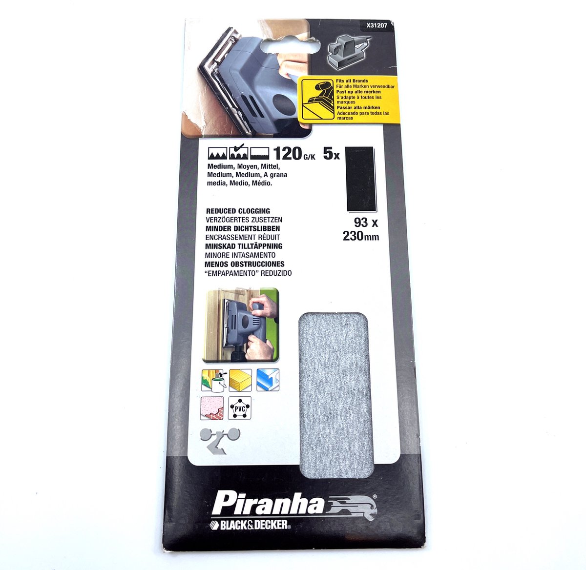 Piranha Schuurstroken voor schuurmachine - Korrel 120 - 93 x 230 mm - Hout, kunststof, metaal - 5 stuks