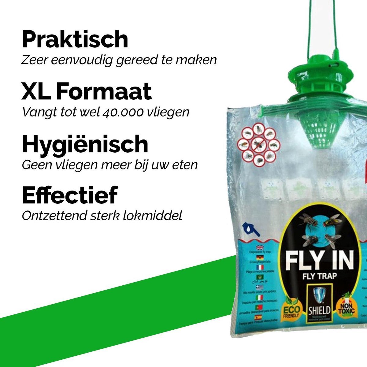 LastShield Vliegenval XL met lokmiddel - 2 stuks - Vangt 40.000 vliegen - Vliegenzak - Vliegenvanger - Ecologisch en gifvrij